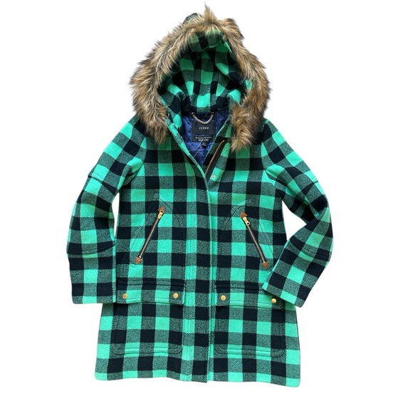 NWT J.Crew Chateau Parka Italian Stadium Cloth Size 6 Wool Green Check - Picture 2 of 6